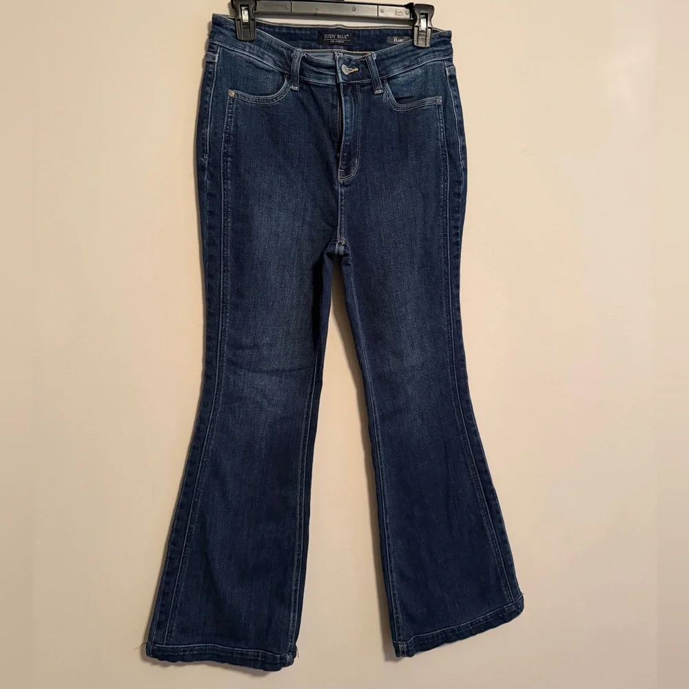Judy Blue flare Leg Jeans trouser hem side seam dark wash - Picture 1 of 13